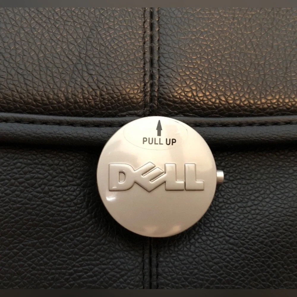 Vintage Dell Unisex Faux Black Leather Laptop Briefcase, with Strap, 16”x13”x4”